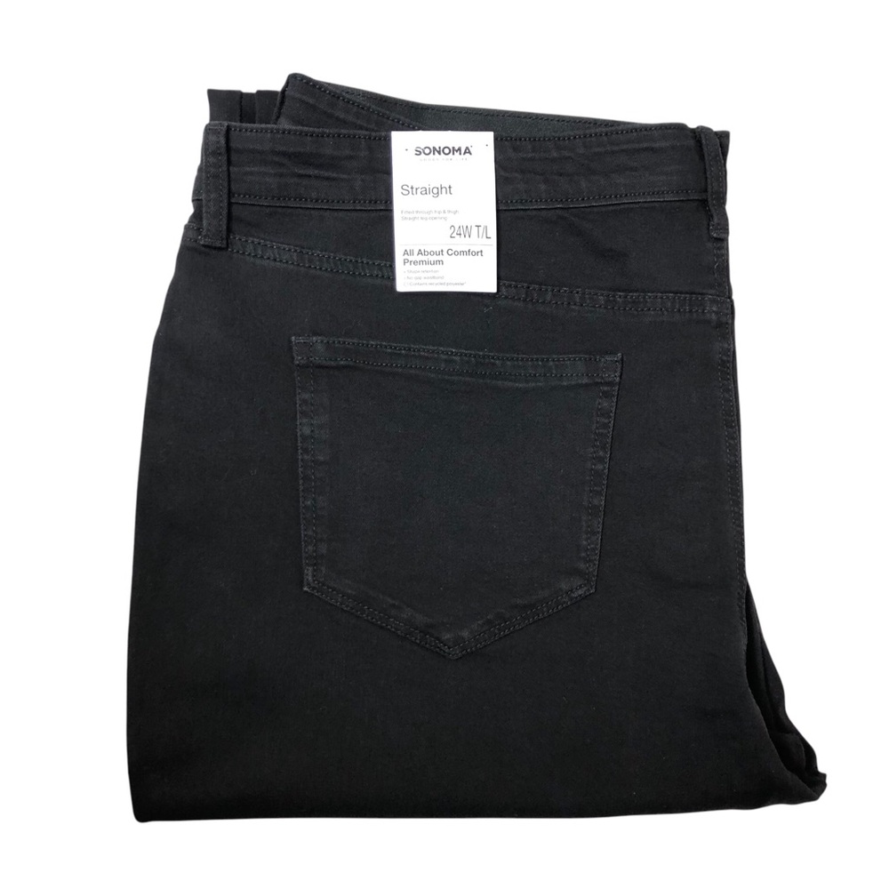 SONOMA Cotton Blend Shape Retention No Gap Waistband Straight Black Pants 24W L